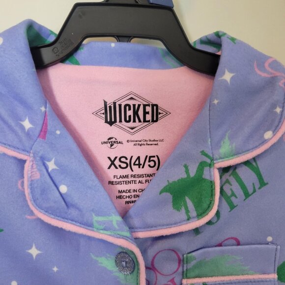 NEW NWT Wicked Girls Long Sleeve Fleece 2pc Pajama Set w/Shorts XS 4/5 Purple - Picture 3 of 5